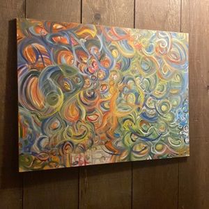 Large, original abstract painting. Signed by artist. Vibrant oils and acrylics.